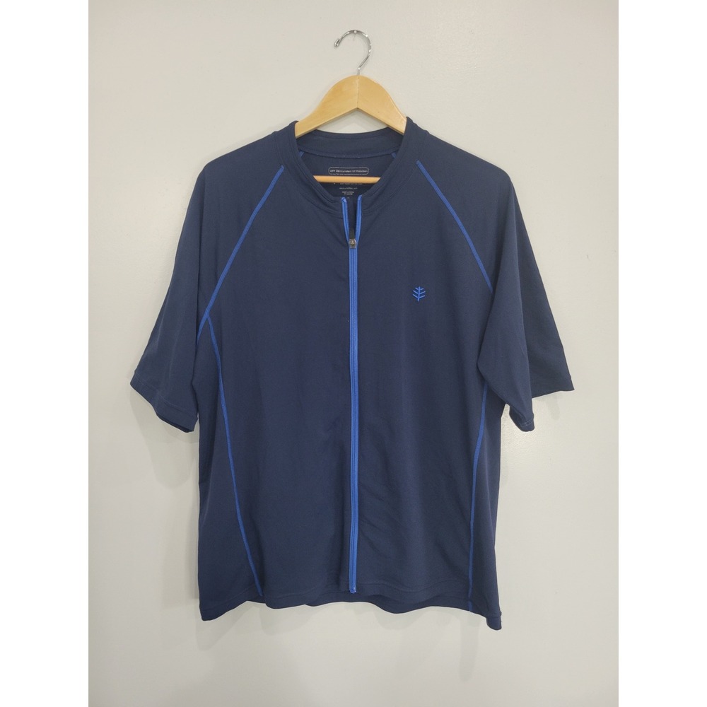 Coolibar Mens UPF 50+ Sun Protection Shirt‎ Navy Blue XL Short Sleeve Zip Swim